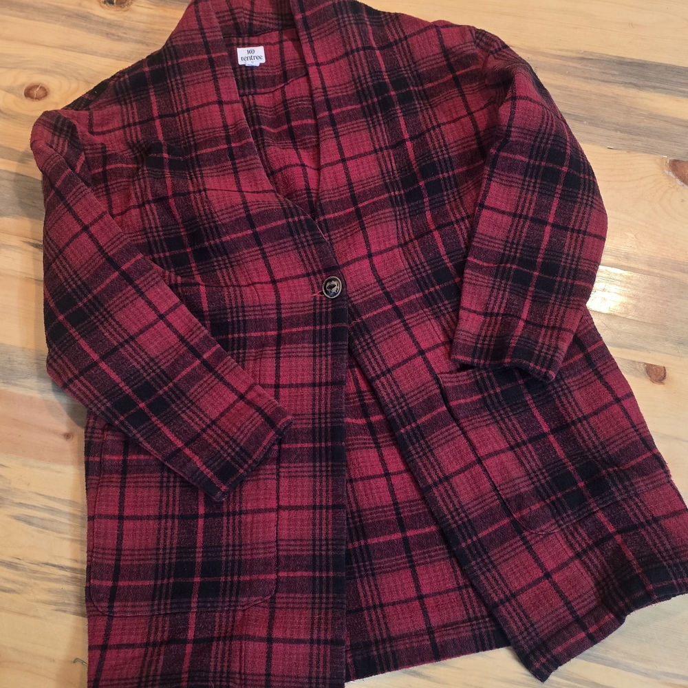tentree Red and Black Plaid Blazer Jacket